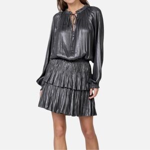 CURRENT AIR Metallic Drop Waist Dress In Grey.